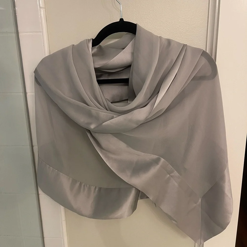 Charter club Elegant Silver Satin 100% Silk Scarf